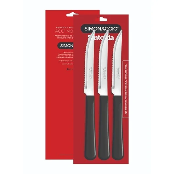 STEAK KNIFE SET W/PLASTIC HANDLE 3PC BLACK