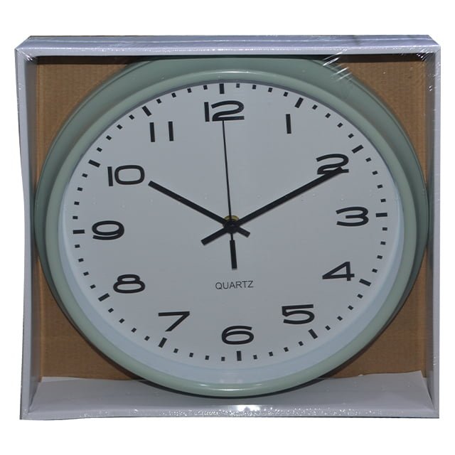 WALL CLOCK 12INCH ROUND GREEN RIM