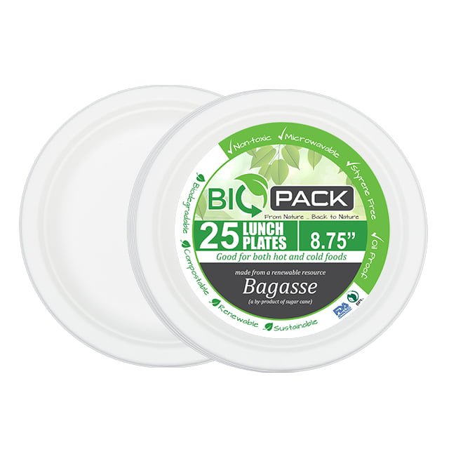 BAGASSE ROUND LUNCH PLATE 8.75" 25CT