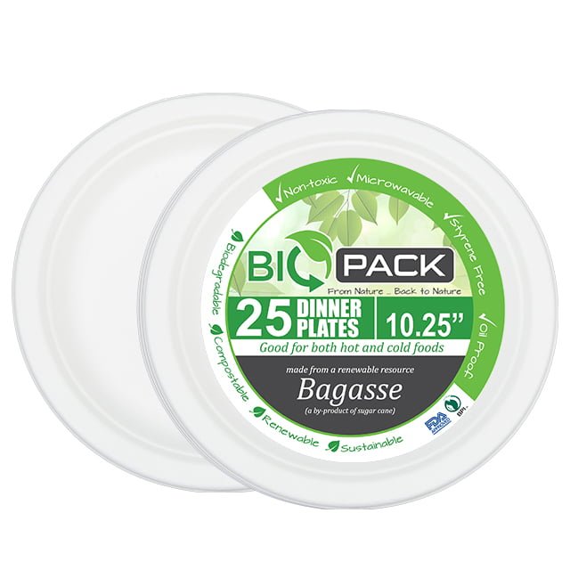 BAGASSE ROUND DINNER PLATE 10.25" 25CT