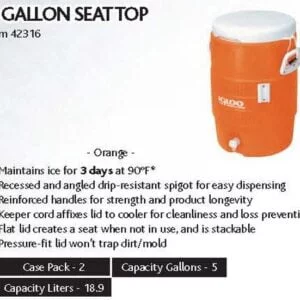 5GAL SEAT TOP ORANGE COOLER