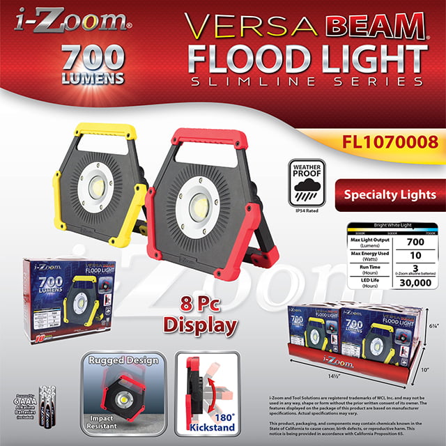 FLOODLIGHT W/KICKSTAND ASST 700LM BATT INCL