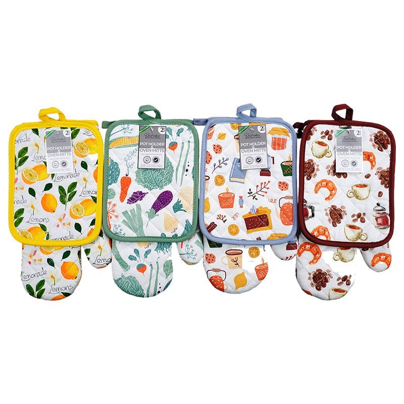 PRINTED MITTS & POT HOLDER 2PC SET