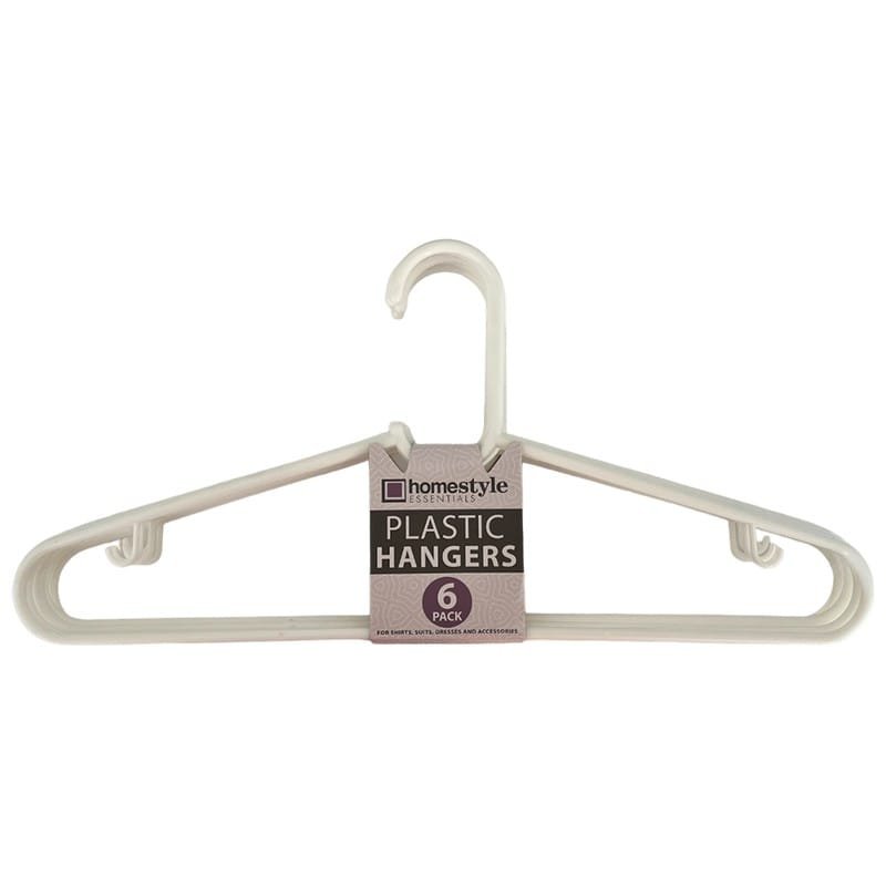 HANGERS PLASTIC CLOTHES 6PK WHITE