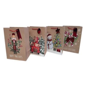 GIFT BAG XMAS PRINTS ASST W/FOIL CARD