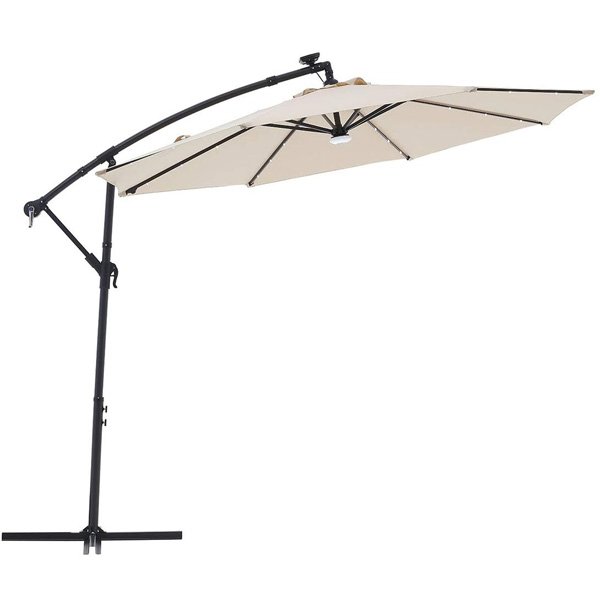 PATIO UMBRELLA 10FT W/SOLAR-LIGHT TAN