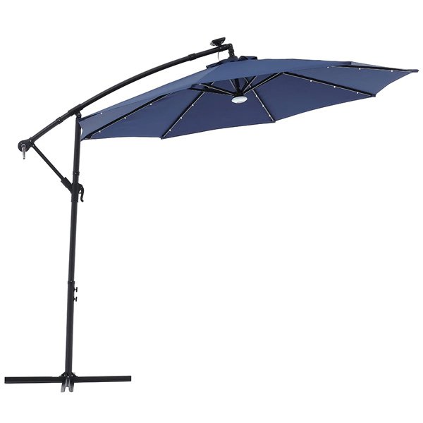 PATIO UMBRELLA 10FT W/SOLAR-LIGHT BLUE