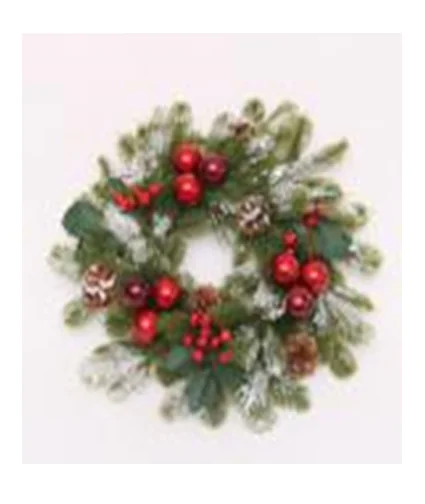 WREATH 16" W/RED BALL & PINE CONE