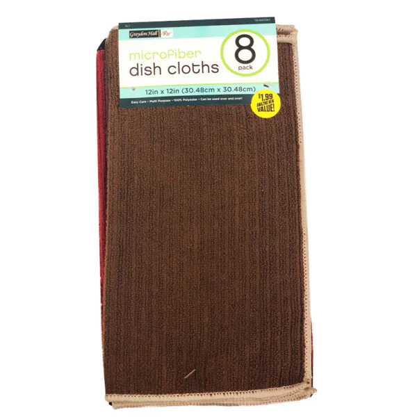 DISH CLOTHS MICROFIBER 8PK ASSORTED COLORS