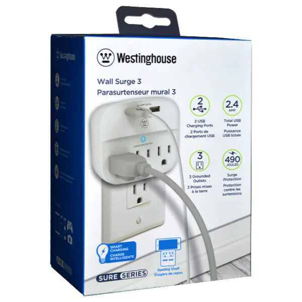 SURGE ADAPTER 3 OUTLET W/2 USB WHITE