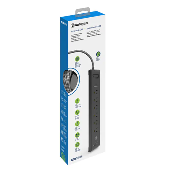 SURE SERIES SURGE STRIP USB BLACK