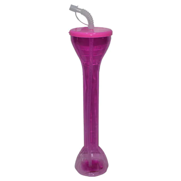 PLASTIC YARD CUP W/STRAW 600ML-PINK