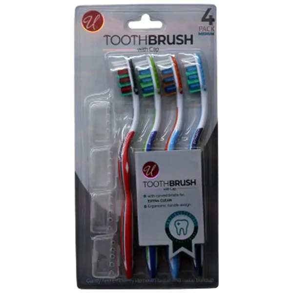 TOOTH BRUSH 4PK W/CAP