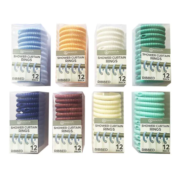 SHOWER RINGS RIBBER 12PC ASST COLORS