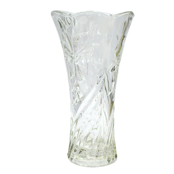 GLASS VASE 23.5X13CM WIDE TOP RIBBED